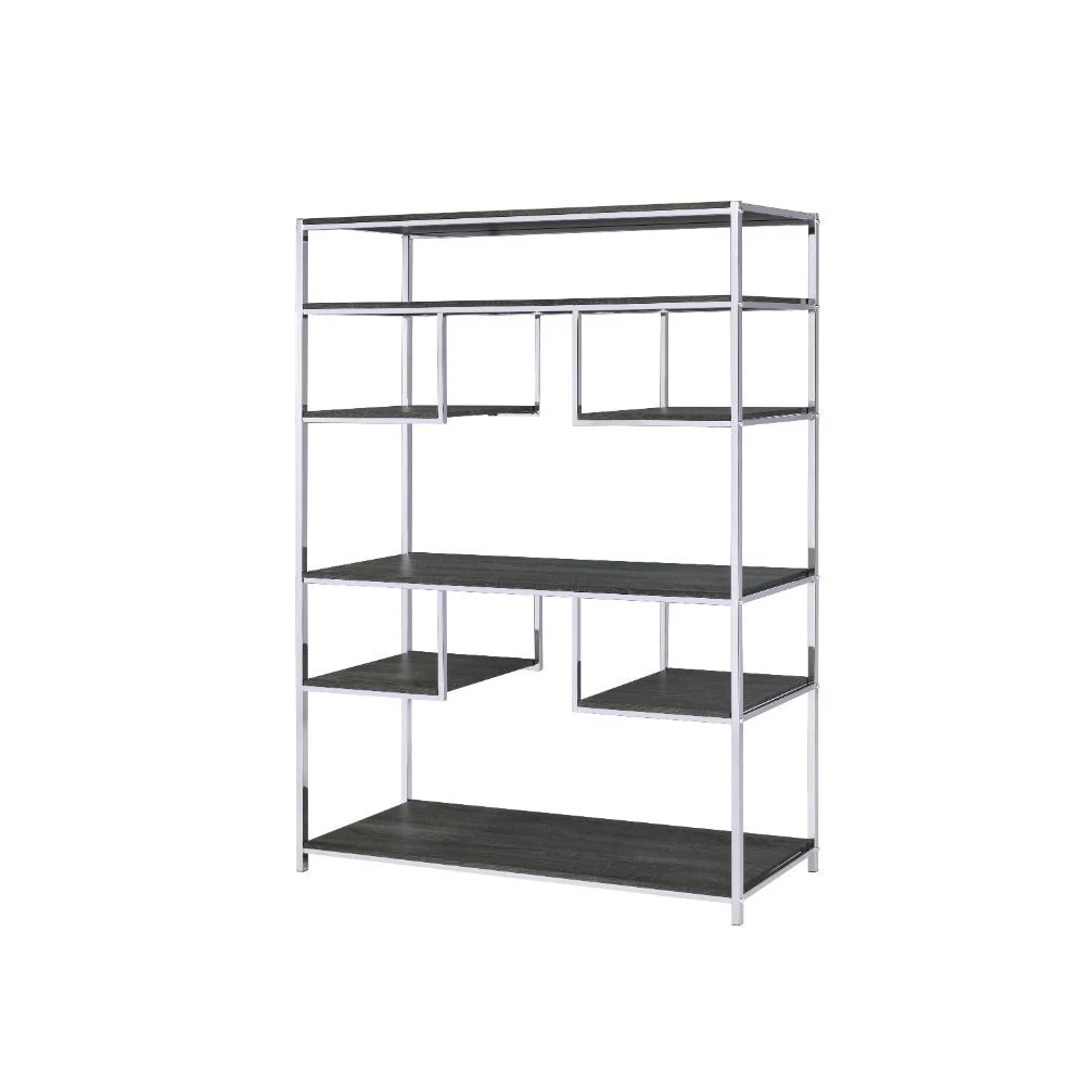 Vonara - Bookshelf - Rustic Gray Oak & Chrome - Funk Metal Works LLC