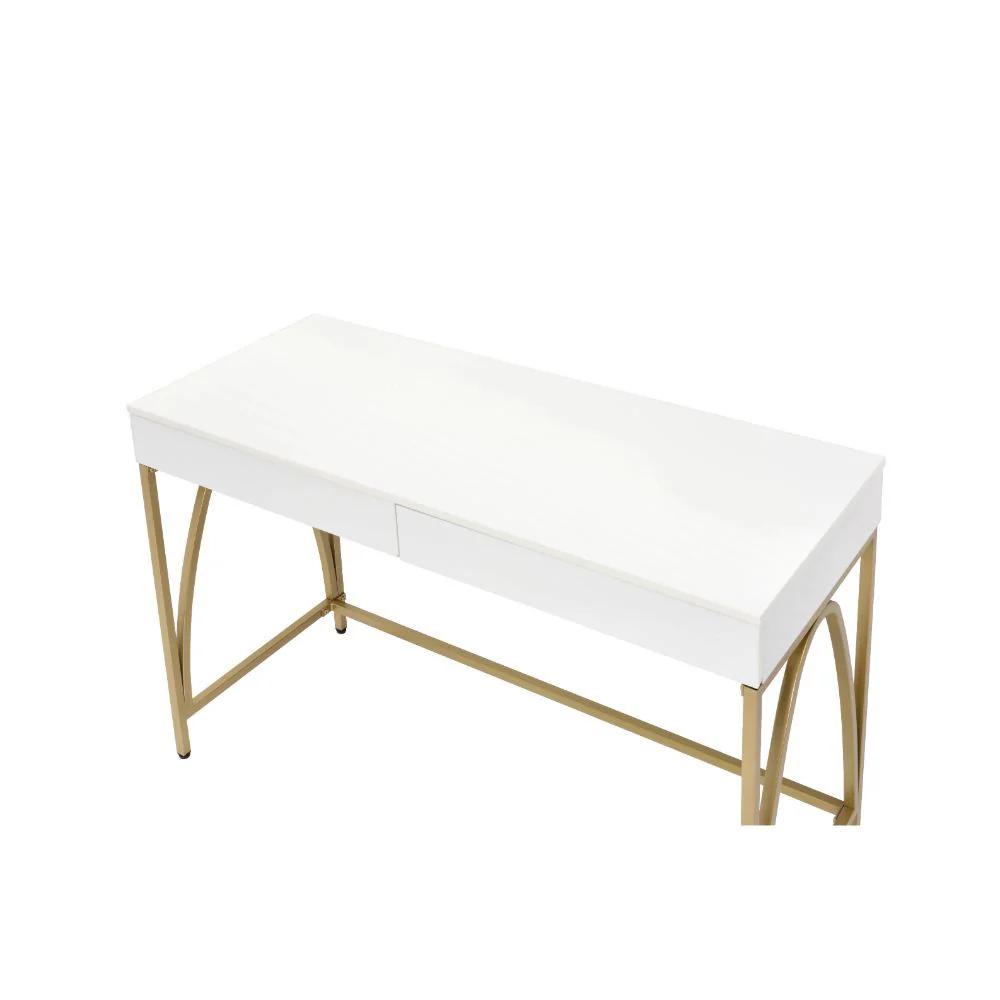 Lightmane - Desk - White High Gloss & Gold - Funk Metal Works LLC