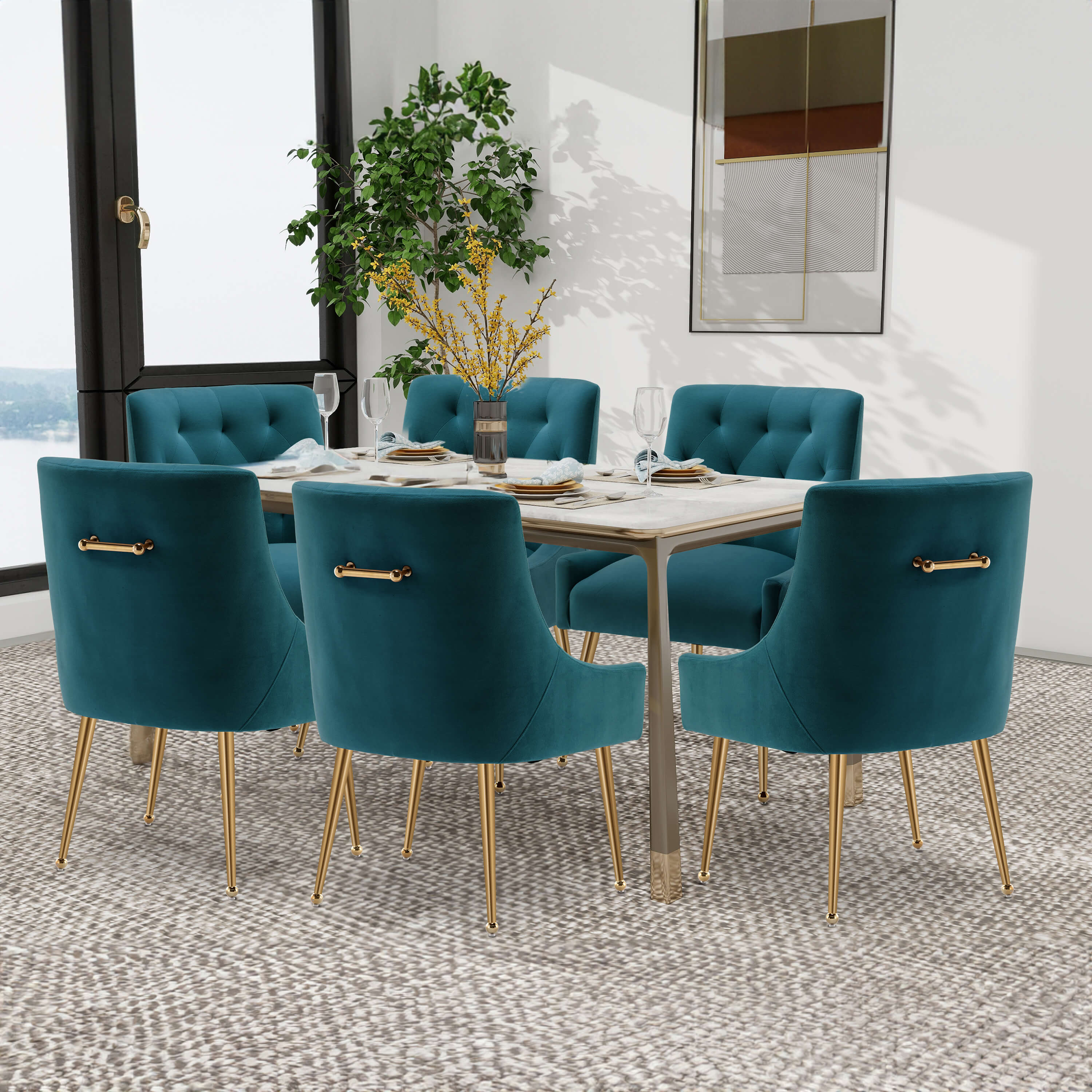 SEYNAR Modern Dining Chairs Set of 2/4/6, Upholstered Accent Chair Tufted Back Armless Chair with Back Pull - Funk Metal Works LLC