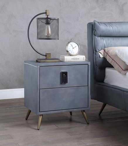 Doris - Nightstand - Gray Top Grain Leather - Funk Metal Works LLC