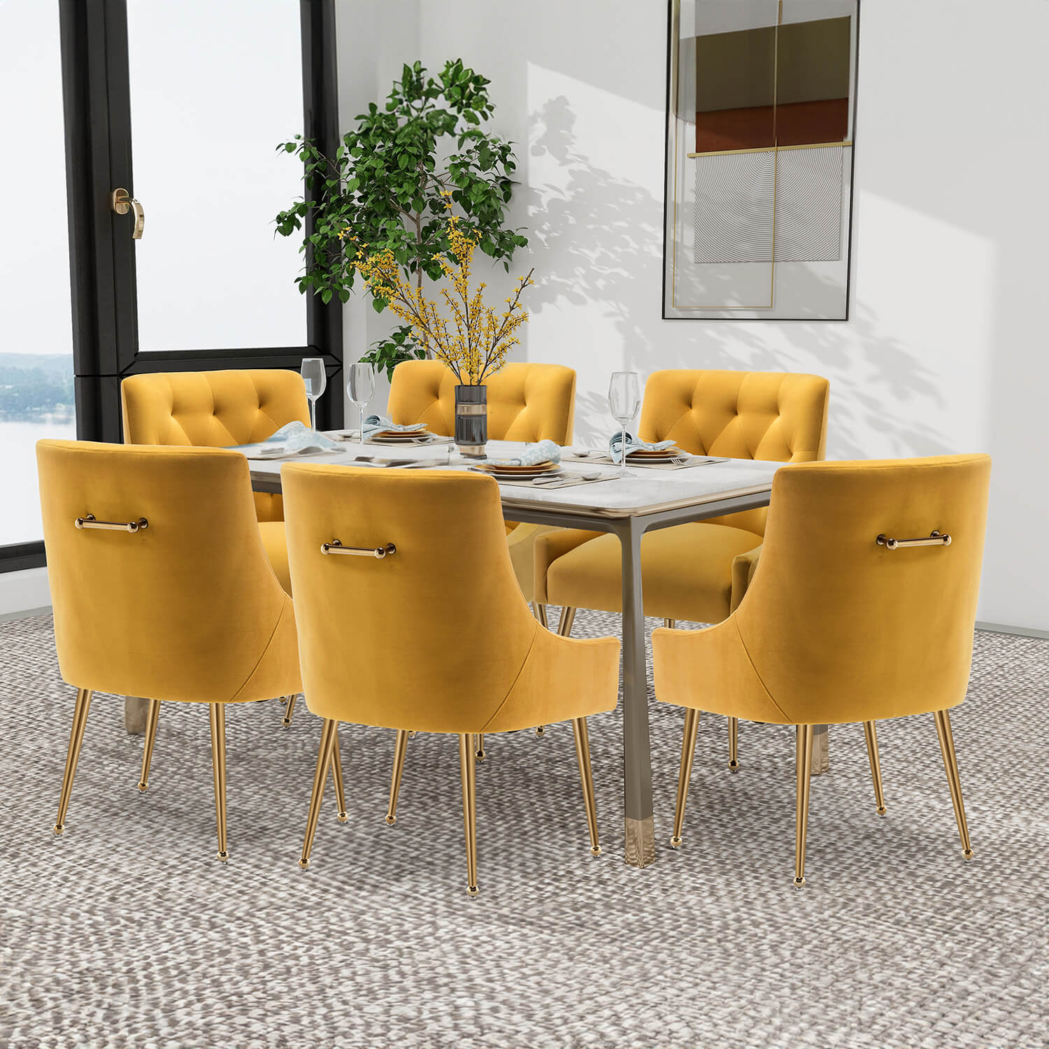 SEYNAR Modern Dining Chairs Set of 2/4/6, Upholstered Accent Chair Tufted Back Armless Chair with Back Pull - Funk Metal Works LLC