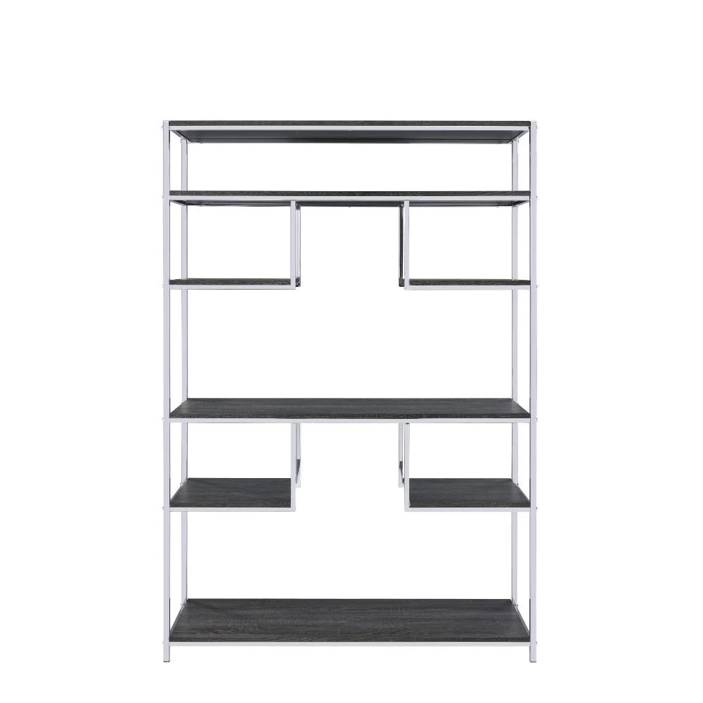Vonara - Bookshelf - Rustic Gray Oak & Chrome - Funk Metal Works LLC