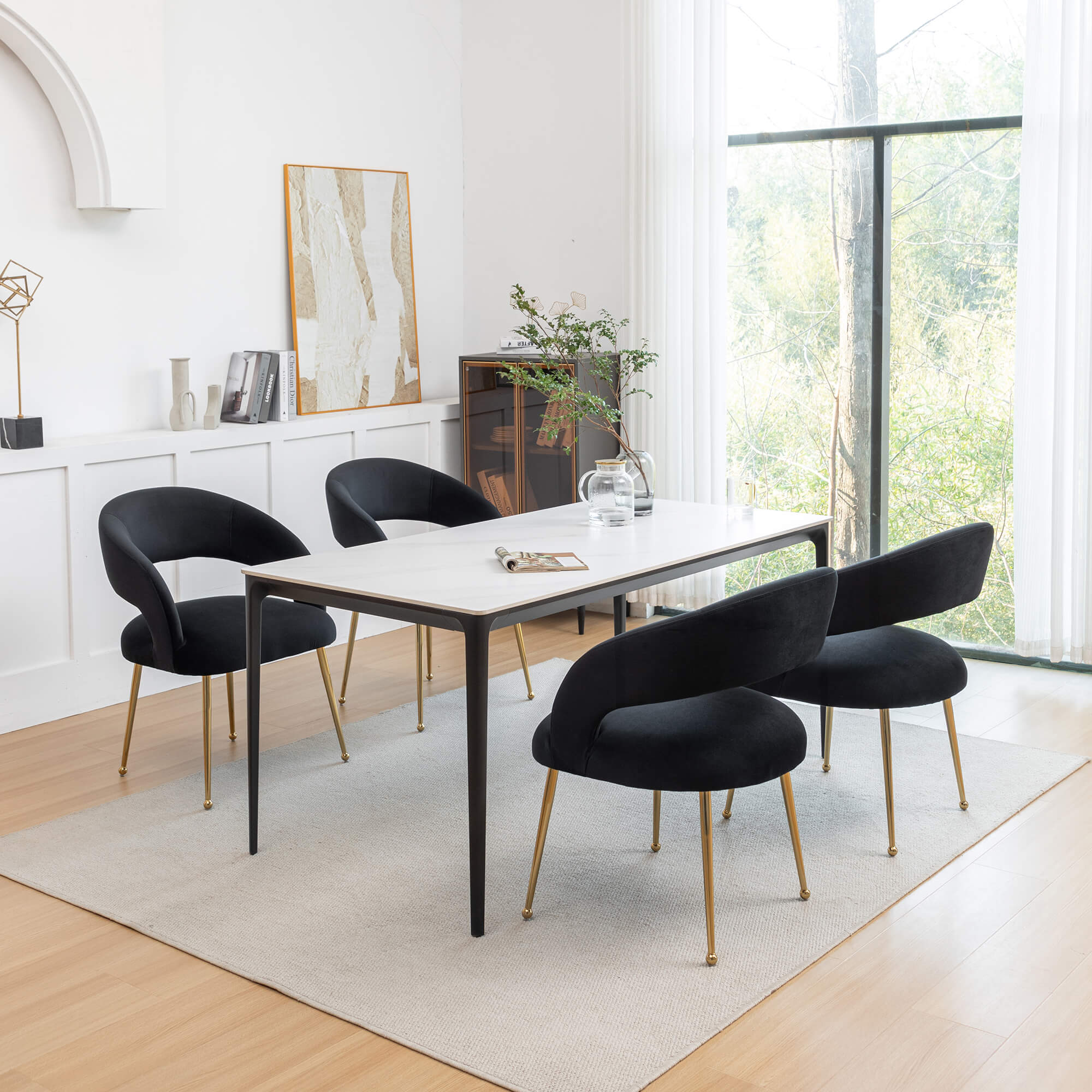 SEYNAR Mid Century Modern Velvet Upolstered Open-Back Dining Chair Set of 2/4/6 - Funk Metal Works LLC