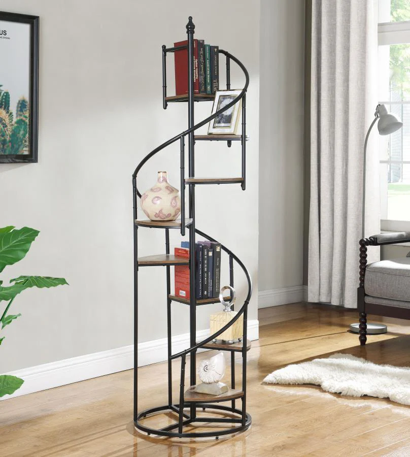 Roseglen - 8-Shelf Staircase Bookcase - Black - Funk Metal Works LLC