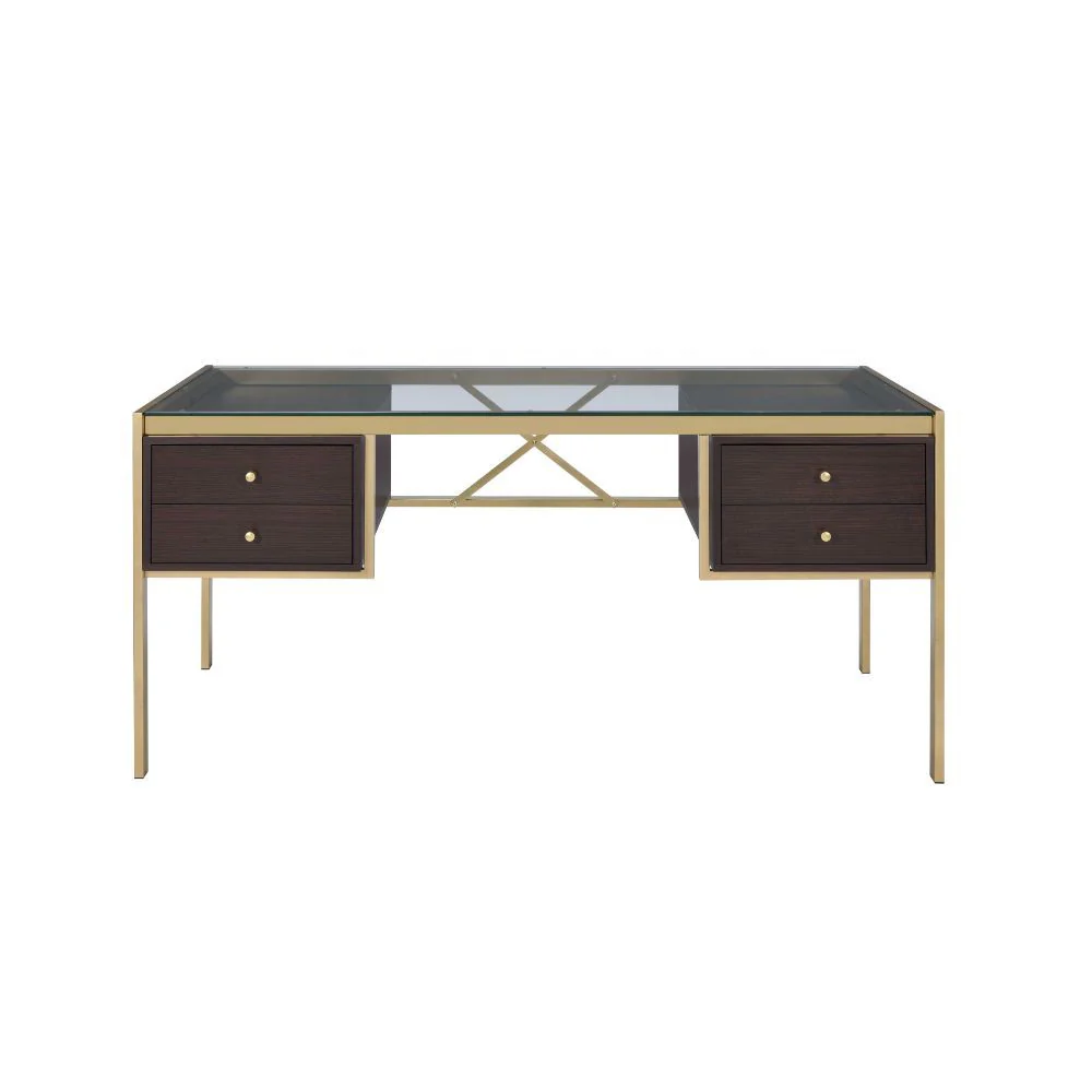 Yumia - Desk - Gold & Clear Glass - Funk Metal Works LLC