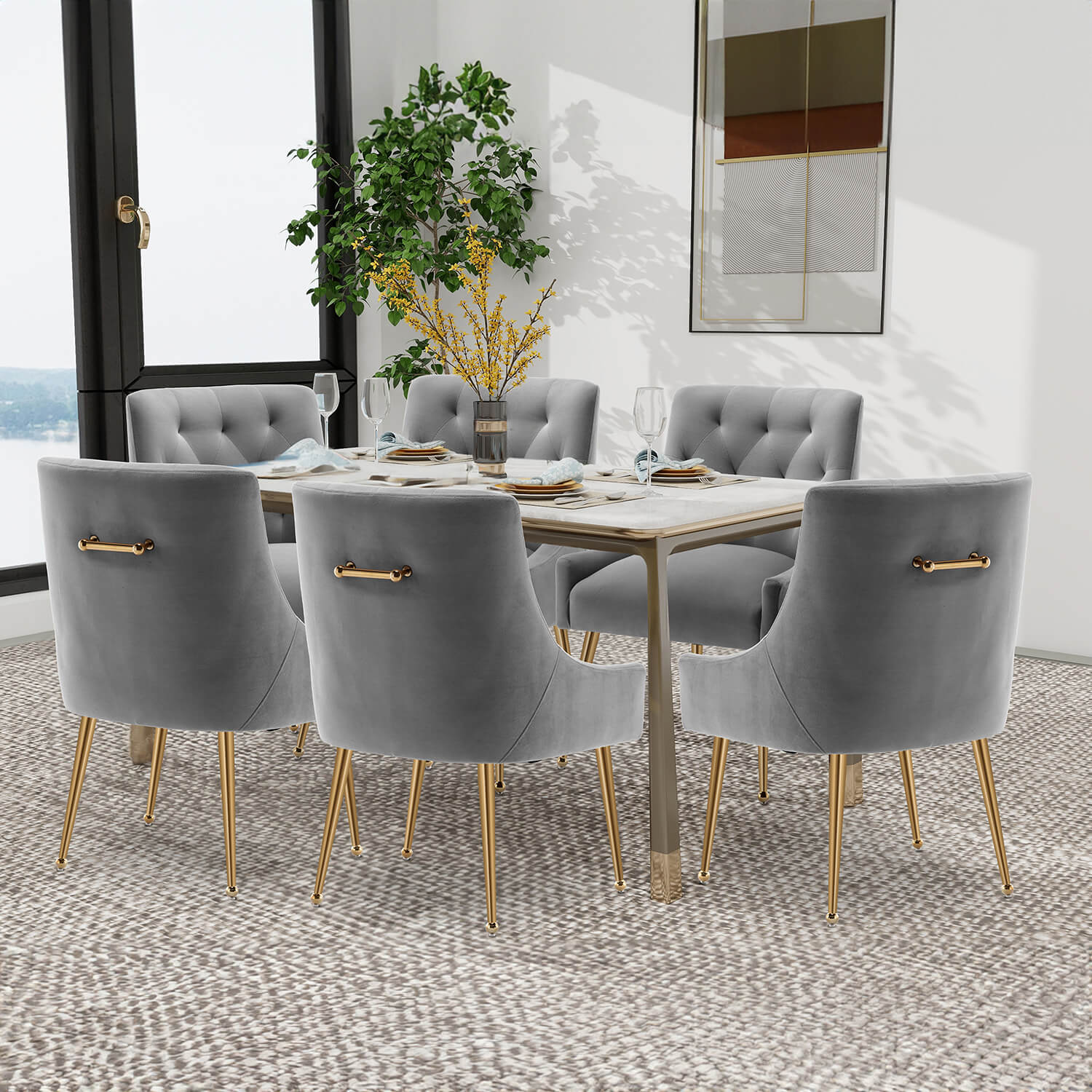 SEYNAR Modern Dining Chairs Set of 2/4/6, Upholstered Accent Chair Tufted Back Armless Chair with Back Pull - Funk Metal Works LLC