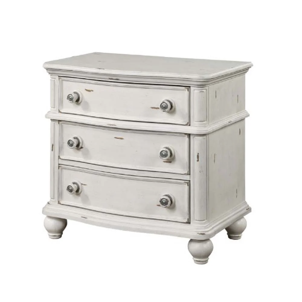 Jaqueline - Nightstand - Light Gray Linen & Antique White Finish - Funk Metal Works LLC