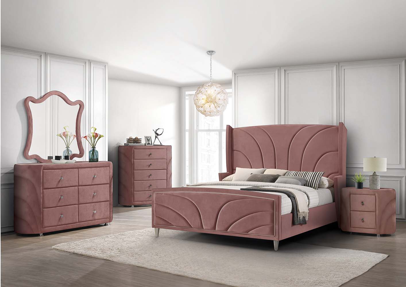 Salonia - Nightstand - Pink Velvet - Funk Metal Works LLC