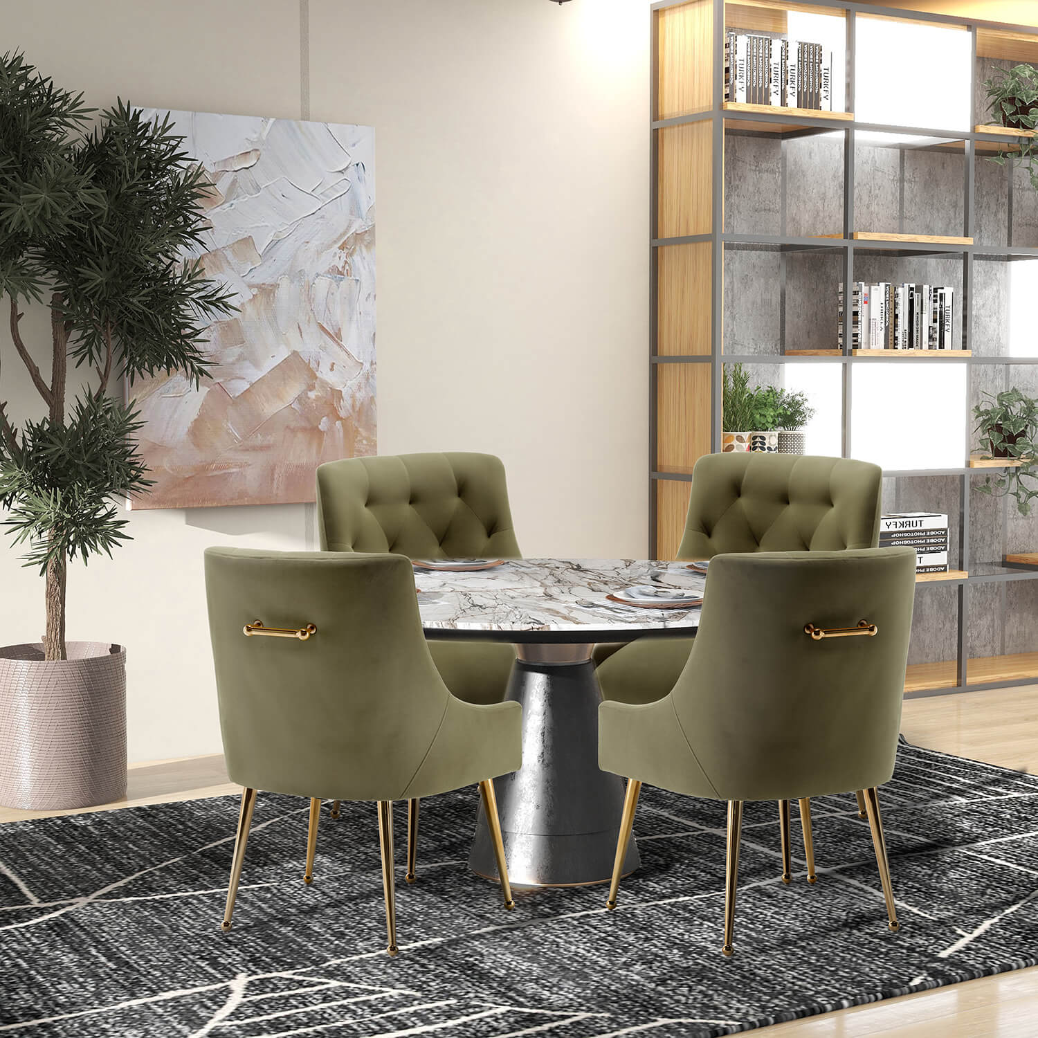 SEYNAR Modern Dining Chairs Set of 2/4/6, Upholstered Accent Chair Tufted Back Armless Chair with Back Pull - Funk Metal Works LLC