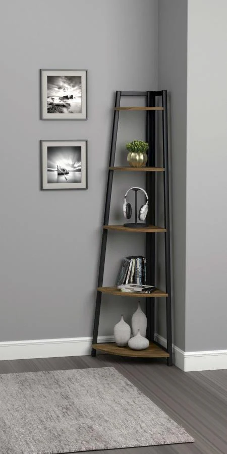 Jacksonville - Corner Bookcase - Brown - Funk Metal Works LLC
