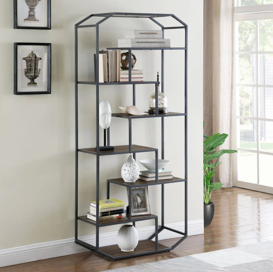 Leland - 6-Shelf Bookcase - Brown - Funk Metal Works LLC