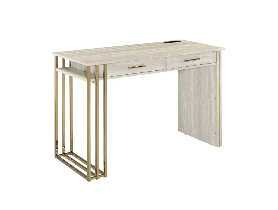 Tyeid - Desk - Antique White & Gold Finish - Funk Metal Works LLC