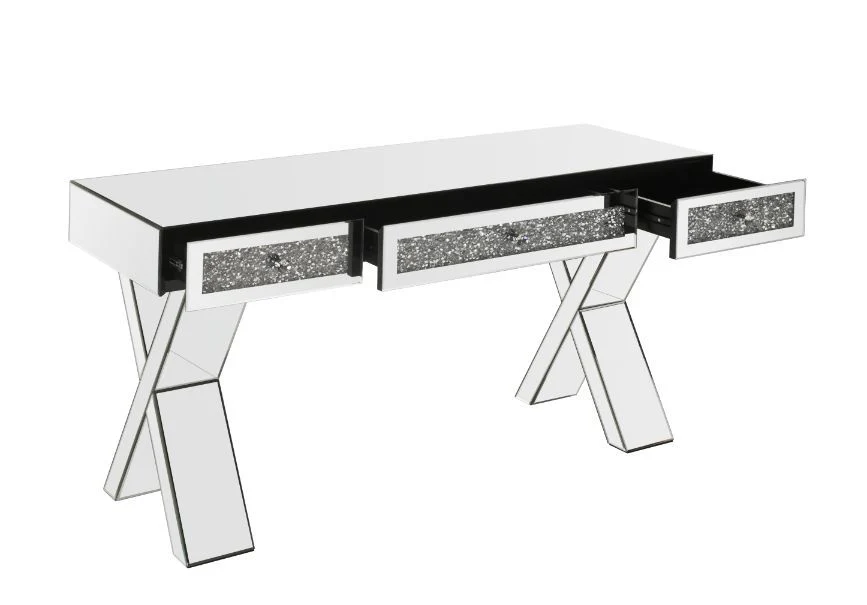 Noralie - Writing Desk - Clear Glass, Mirrored & Faux Diamonds - 32