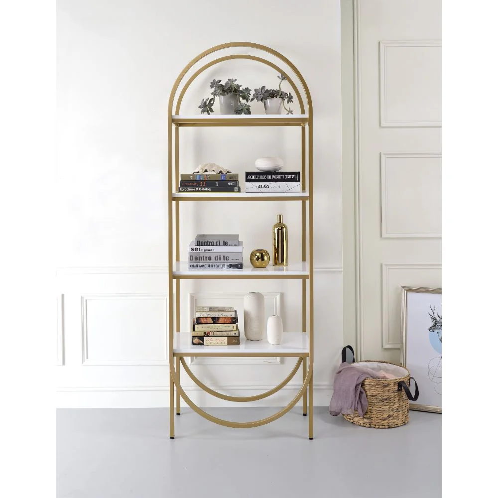Lightmane - Bookshelf - White High Gloss & Gold - Funk Metal Works LLC