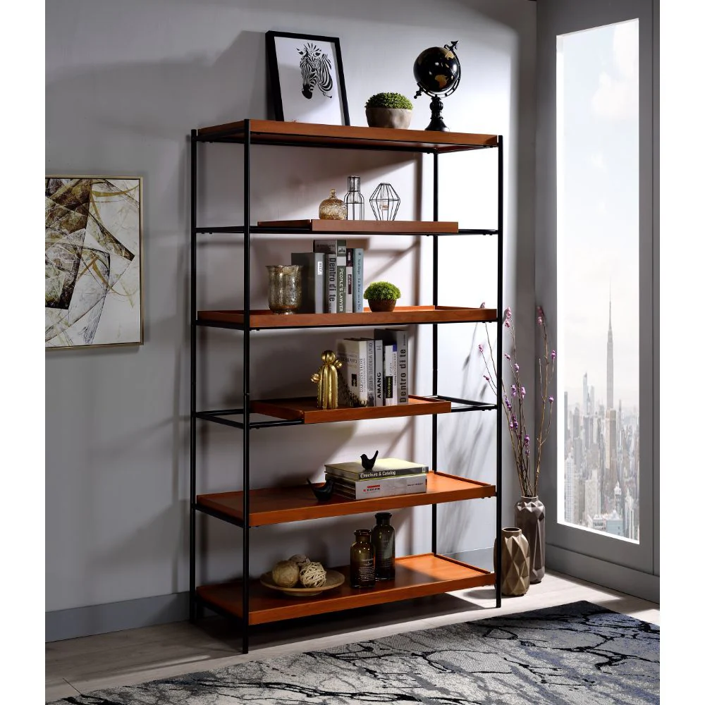 Oaken - Bookshelf - Honey Oak & Black - Funk Metal Works LLC
