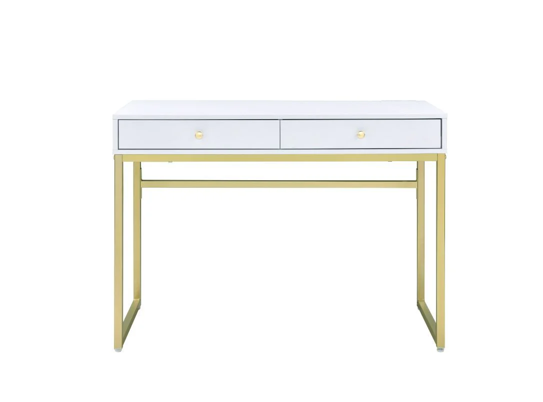 Coleen - Desk - White & Brass Finish - Funk Metal Works LLC