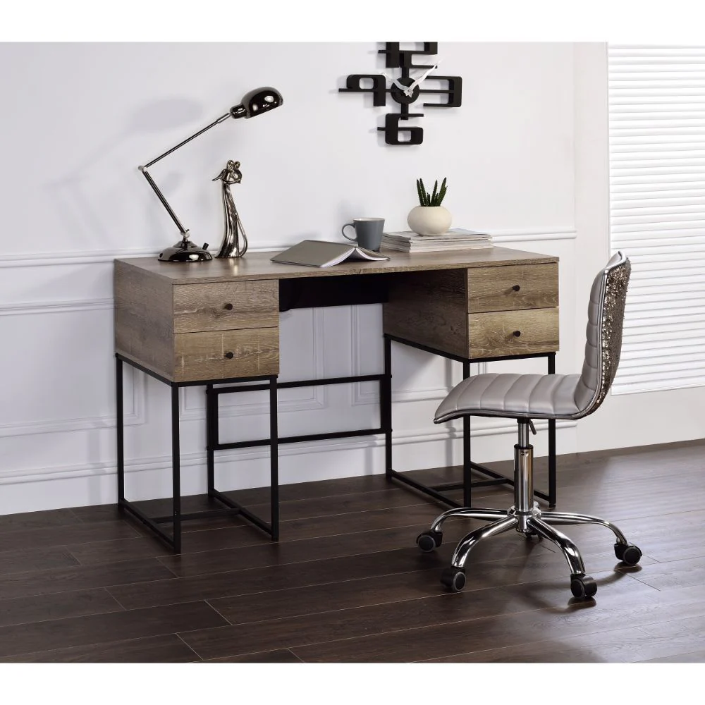 Desirre - Desk - Rustic Oak & Black - Funk Metal Works LLC