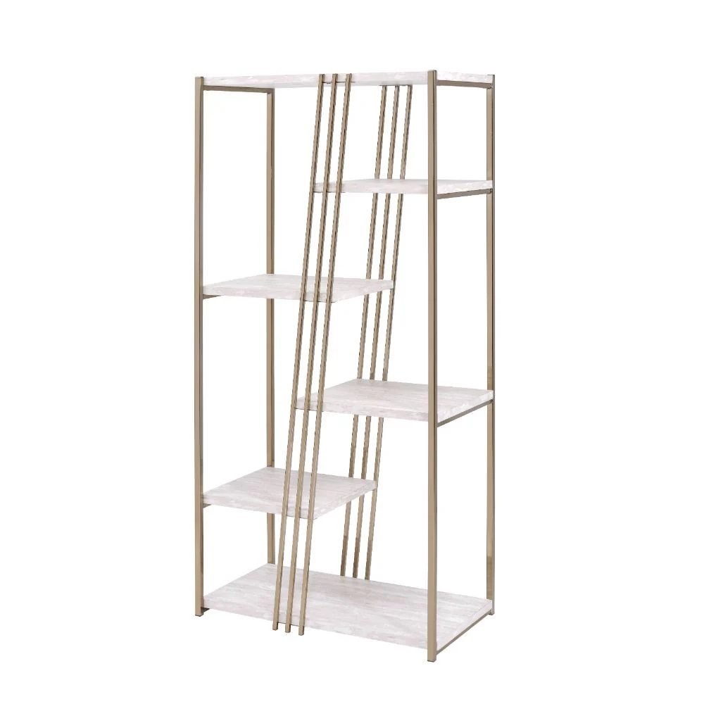 Tanan - Bookshelf - White & Champagne - Funk Metal Works LLC