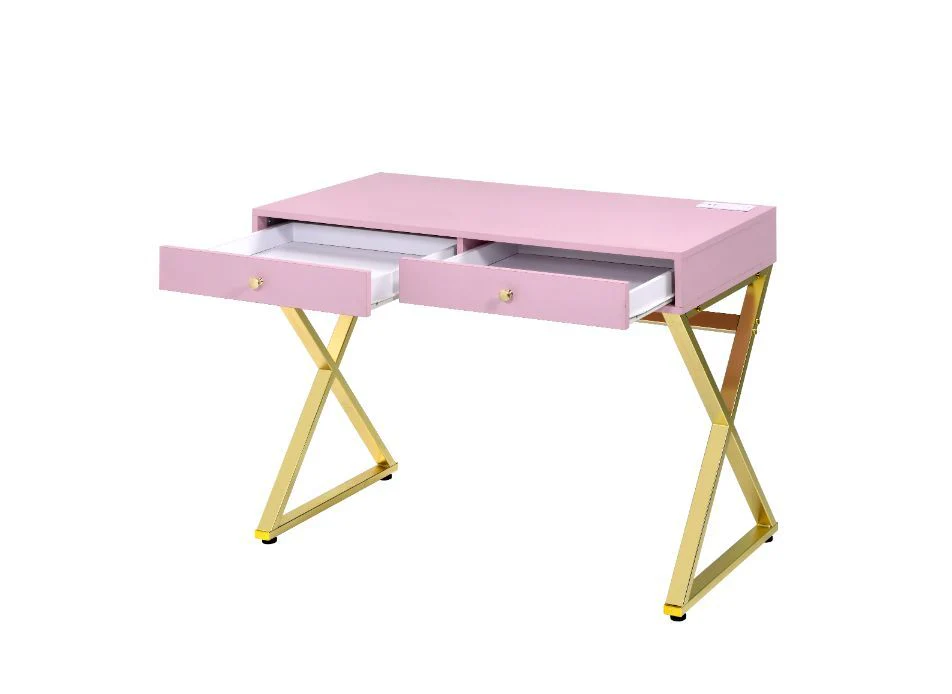 Coleen - Desk - Pink & Gold Finish - Funk Metal Works LLC