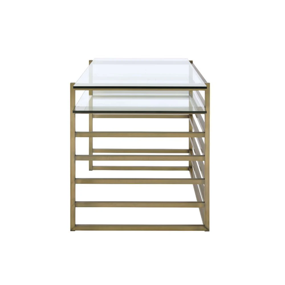 Shona - Desk - Antique Gold & Clear Glass - Funk Metal Works LLC