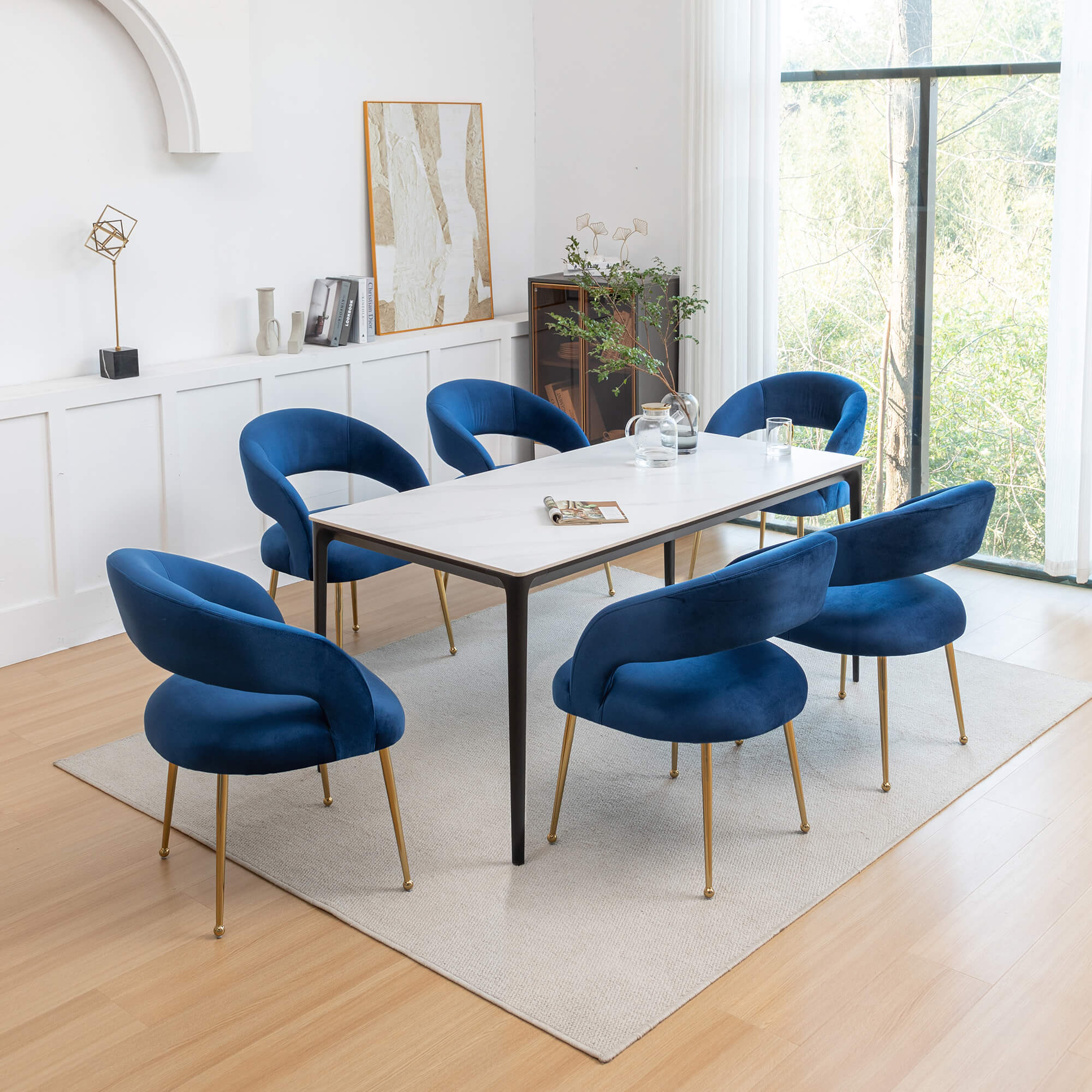SEYNAR Mid Century Modern Velvet Upolstered Open-Back Dining Chair Set of 2/4/6 - Funk Metal Works LLC