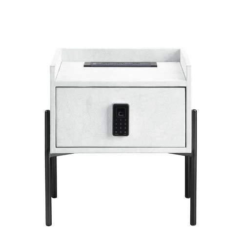 Metis - Nightstand - Vintage White Top Grain Leather - Funk Metal Works LLC
