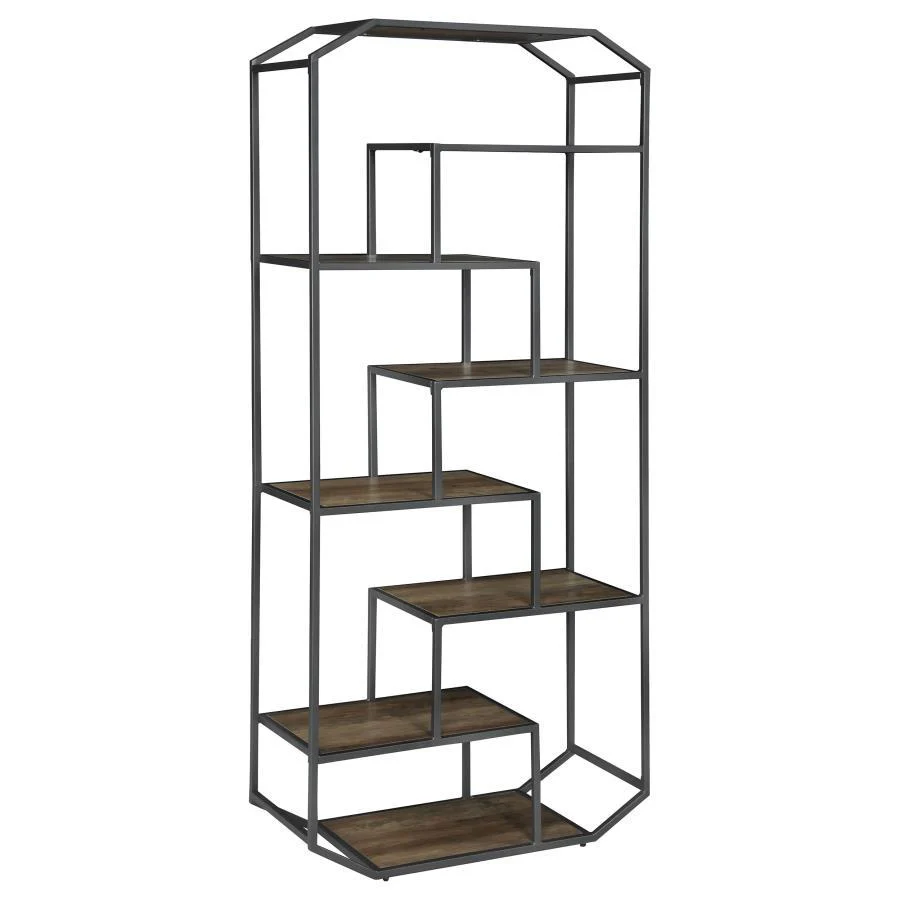 Leland - 6-Shelf Bookcase - Brown - Funk Metal Works LLC