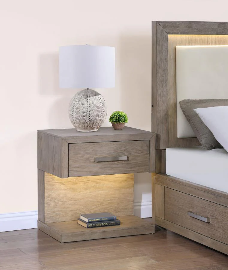 Kenora 1-drawer Nightstand Bedside Table Barley Brown - Funk Metal Works LLC