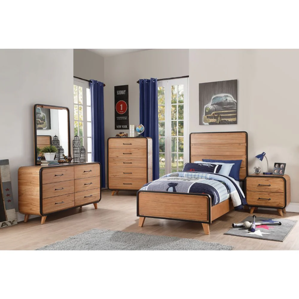 Carla - Nightstand - Oak & Black - Funk Metal Works LLC