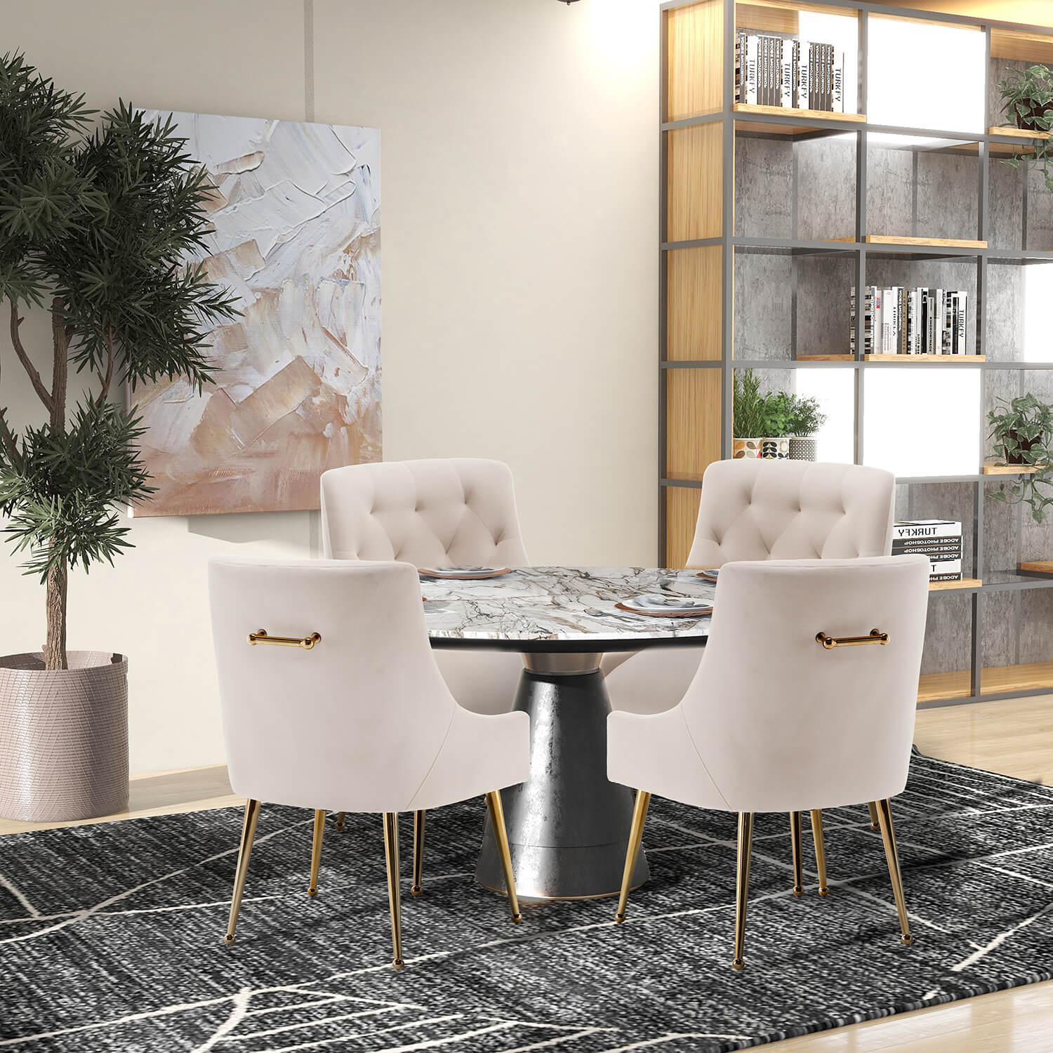 SEYNAR Modern Dining Chairs Set of 2/4/6, Upholstered Accent Chair Tufted Back Armless Chair with Back Pull - Funk Metal Works LLC