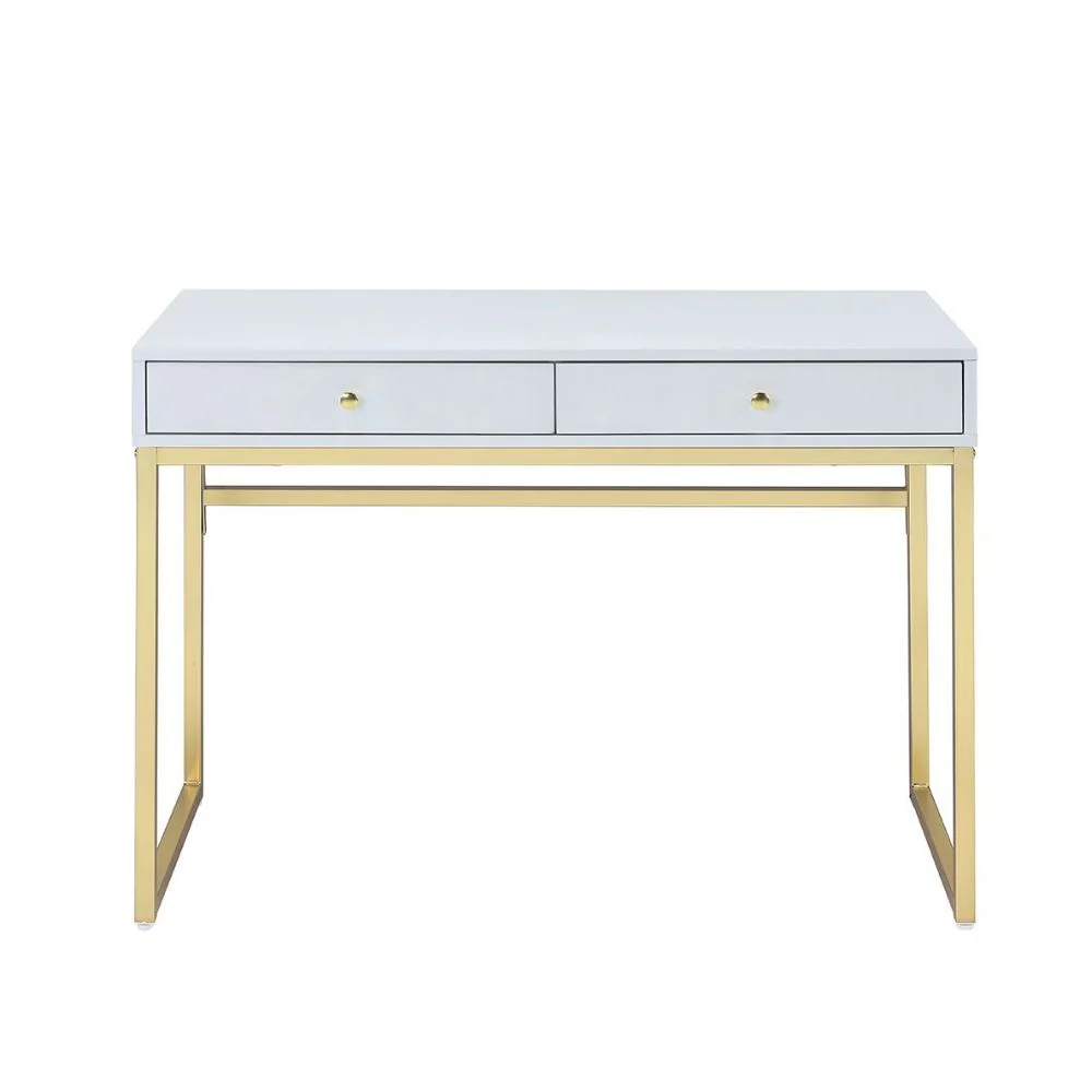 Coleen - Desk - White & Brass - Funk Metal Works LLC