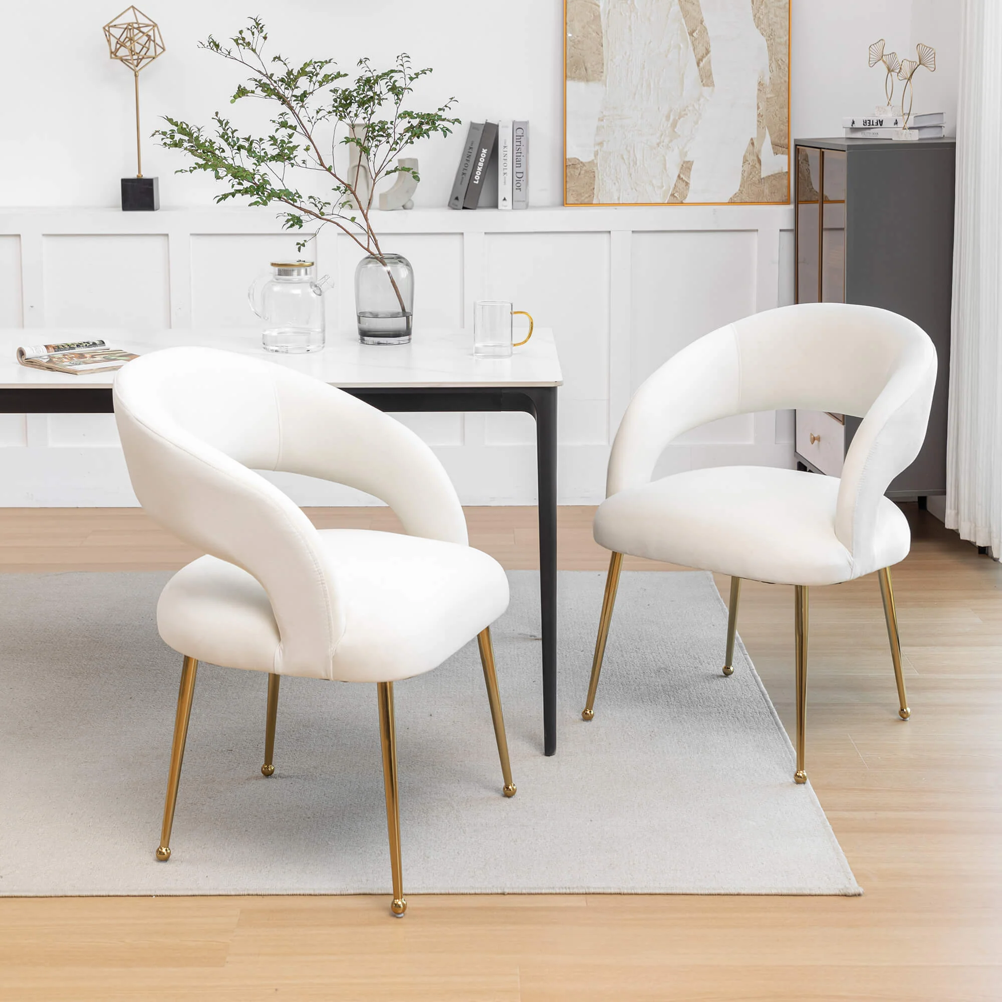 SEYNAR Mid Century Modern Velvet Upolstered Open-Back Dining Chair Set of 2/4/6 - Funk Metal Works LLC
