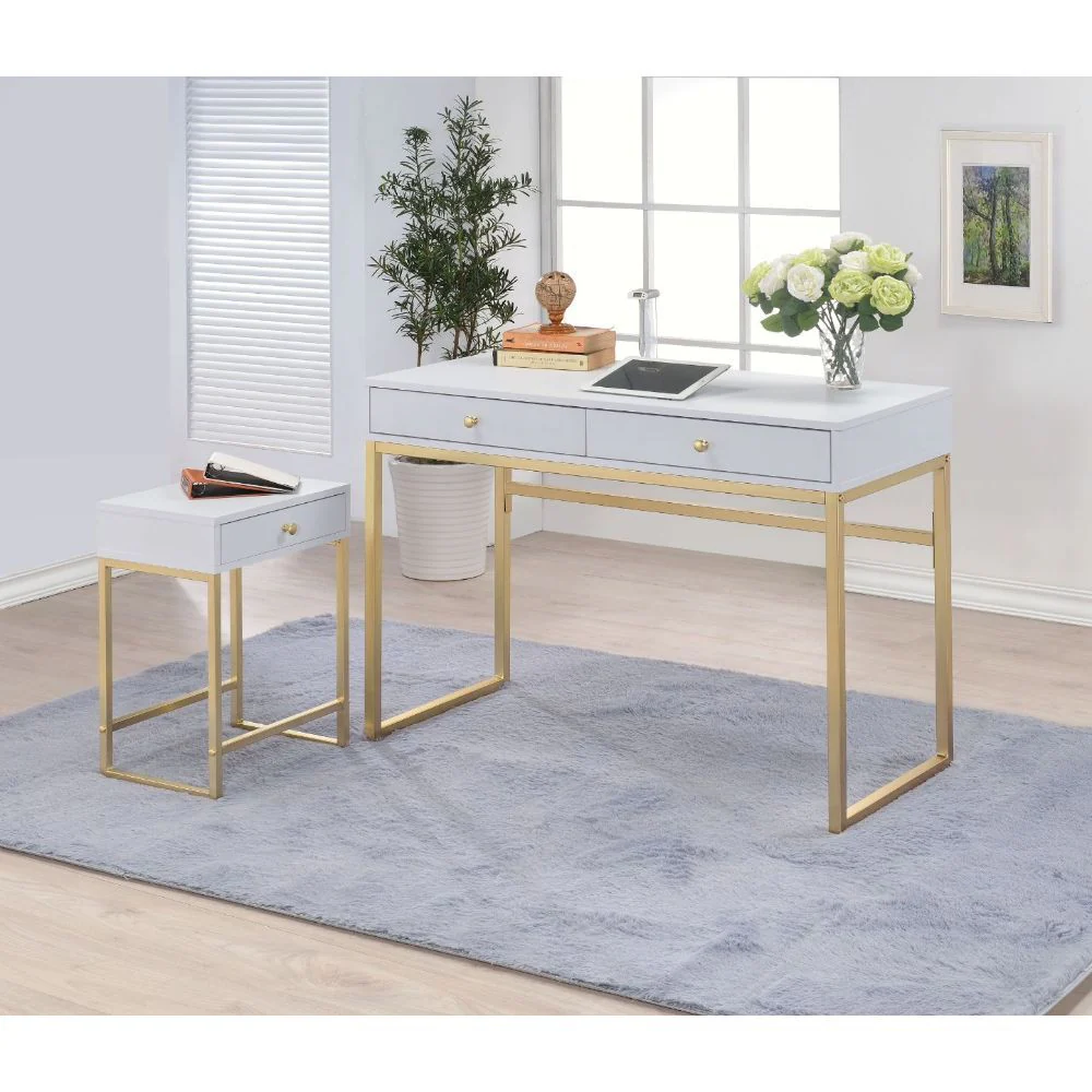 Coleen - Desk - White & Brass - Funk Metal Works LLC