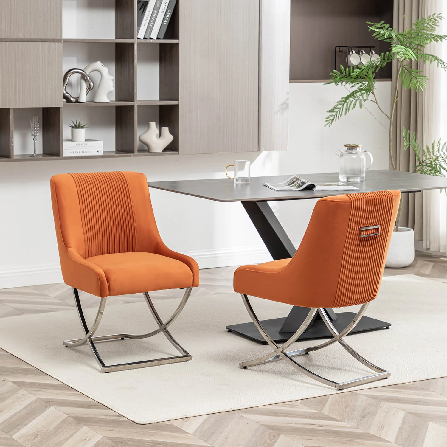 SEYNAR Contempoary Velvet Dining Chair Set of 2/4/6 with Metal Frame Legs and Back Pull - Funk Metal Works LLC