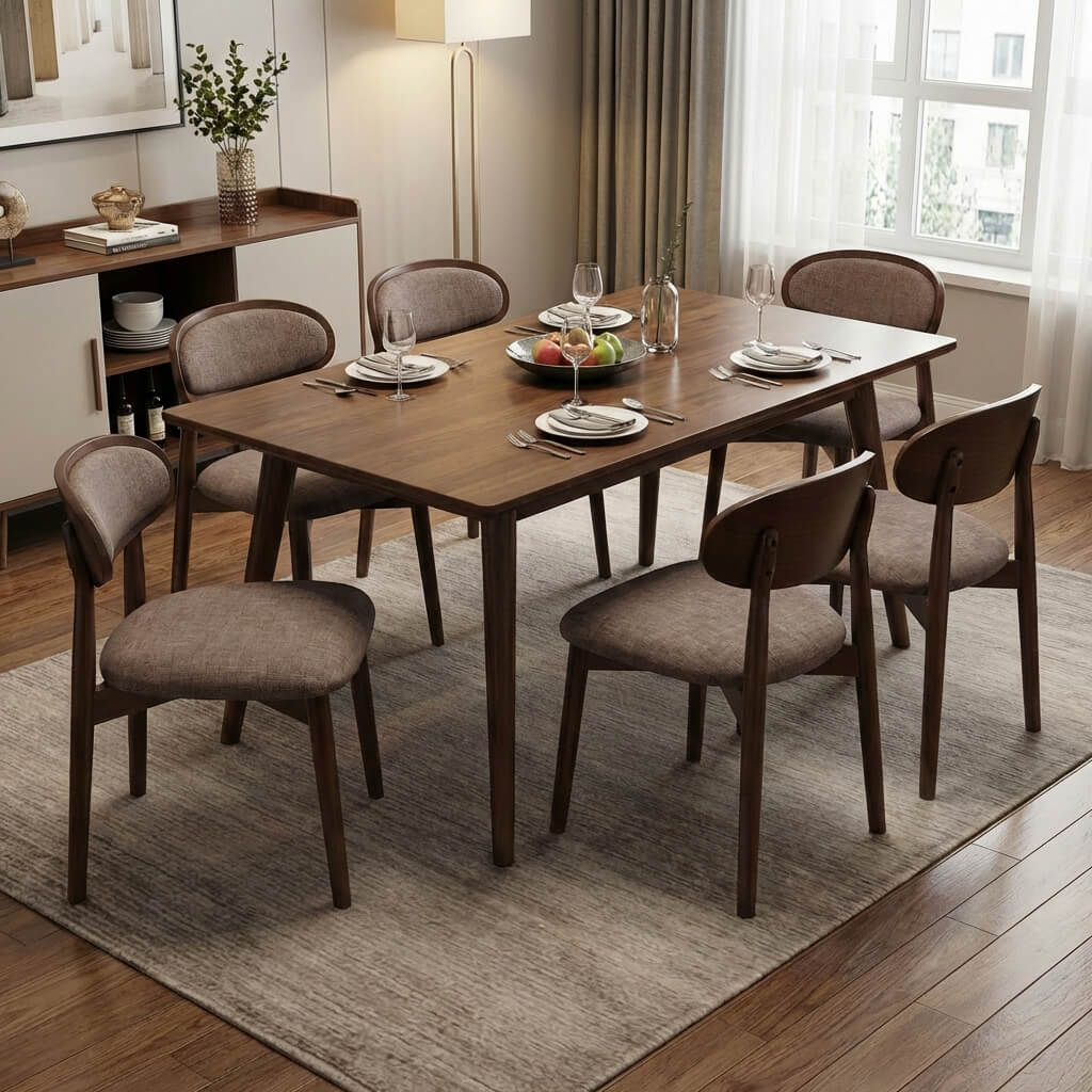 SEYNAR Set of 2/4/6 Mid-Century Modern Chenille Dining Chairs with Solid Wood Frame - Funk Metal Works LLC