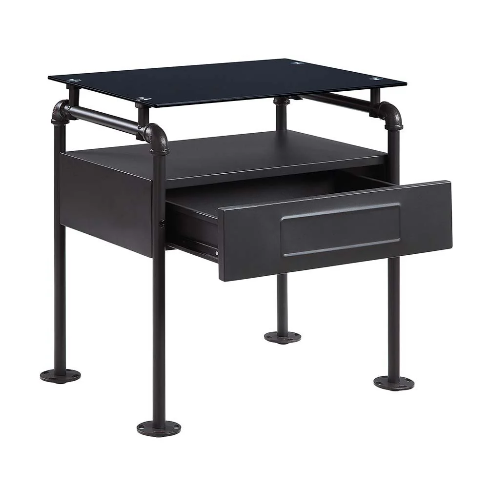 Nicipolis - Nightstand - Glass & Sandy Gray - Funk Metal Works LLC