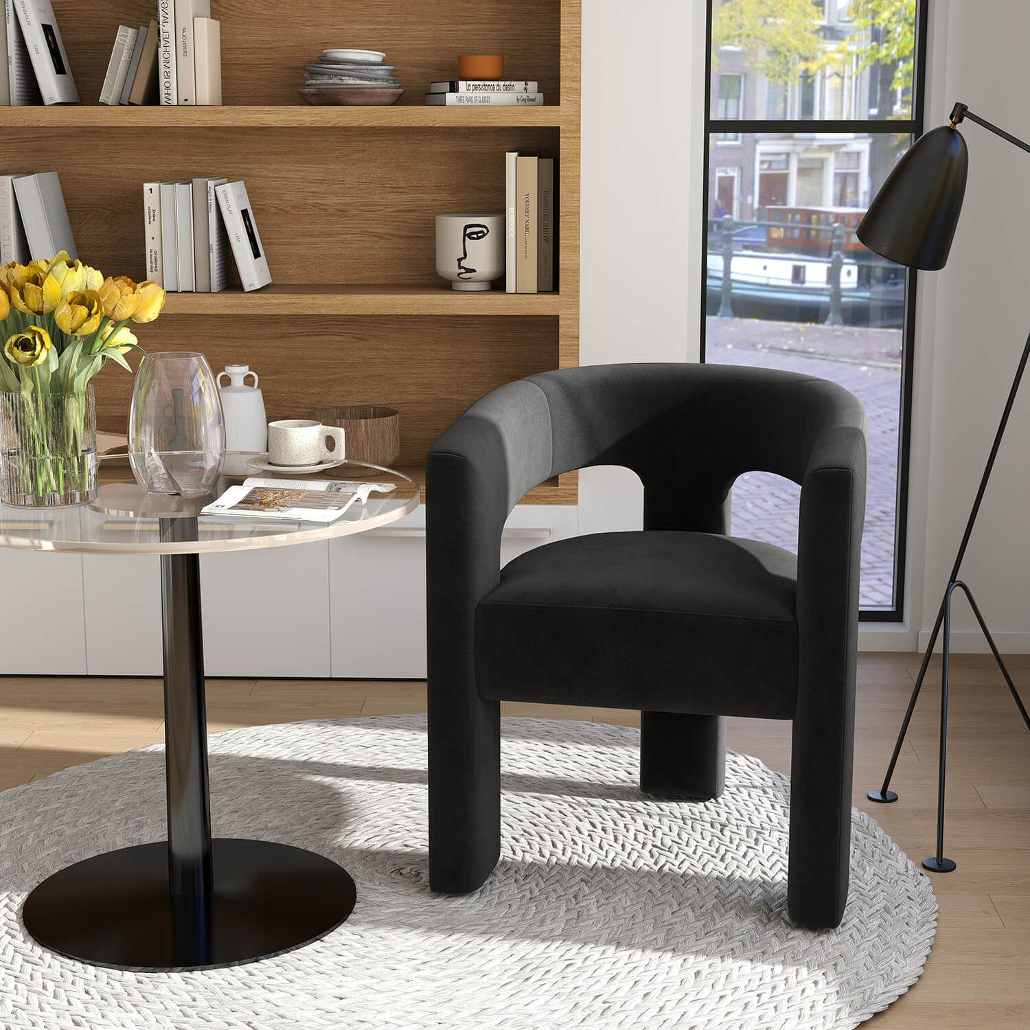 SEYNAR Modern Glam Velvet Upholstered Dining Chair, Open-Back Accent Chair - Funk Metal Works LLC