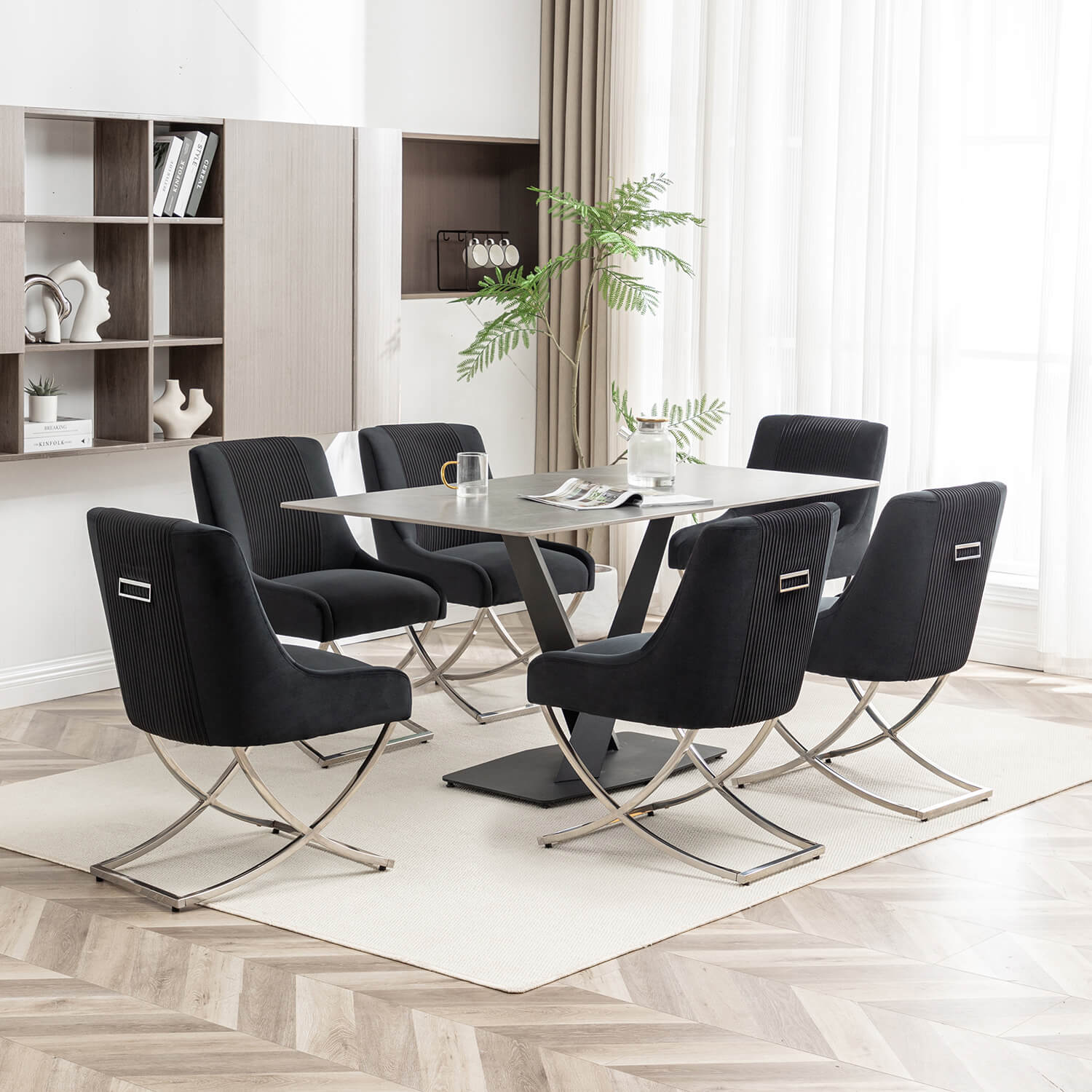 SEYNAR Contempoary Velvet Dining Chair Set of 2/4/6 with Metal Frame Legs and Back Pull - Funk Metal Works LLC