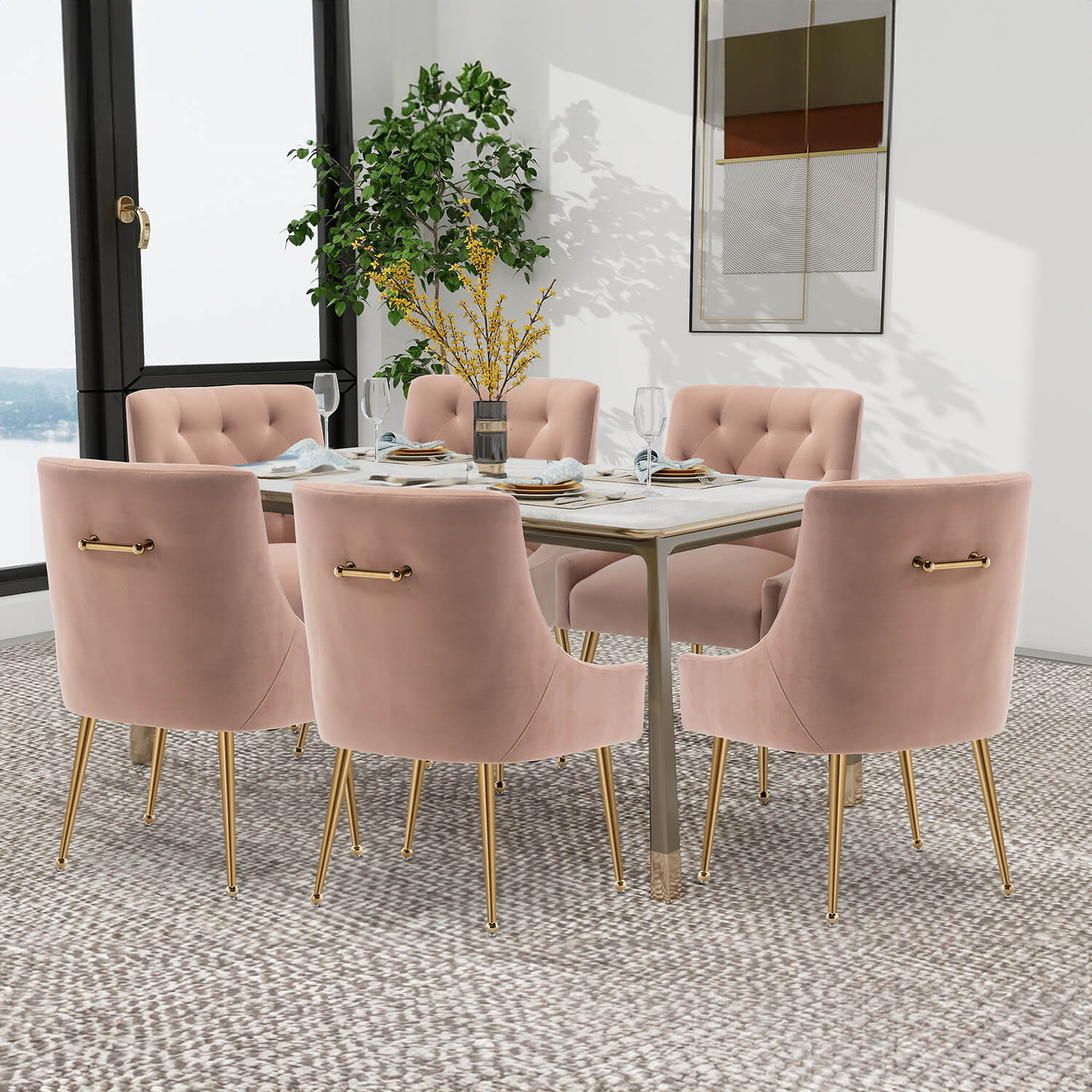 SEYNAR Modern Dining Chairs Set of 2/4/6, Upholstered Accent Chair Tufted Back Armless Chair with Back Pull - Funk Metal Works LLC