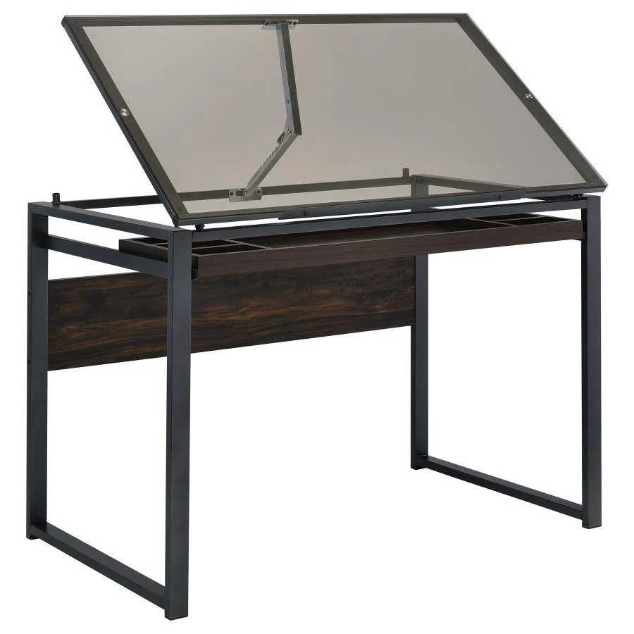 Pantano - Glass Top Drafting Desk - Brown - Funk Metal Works LLC