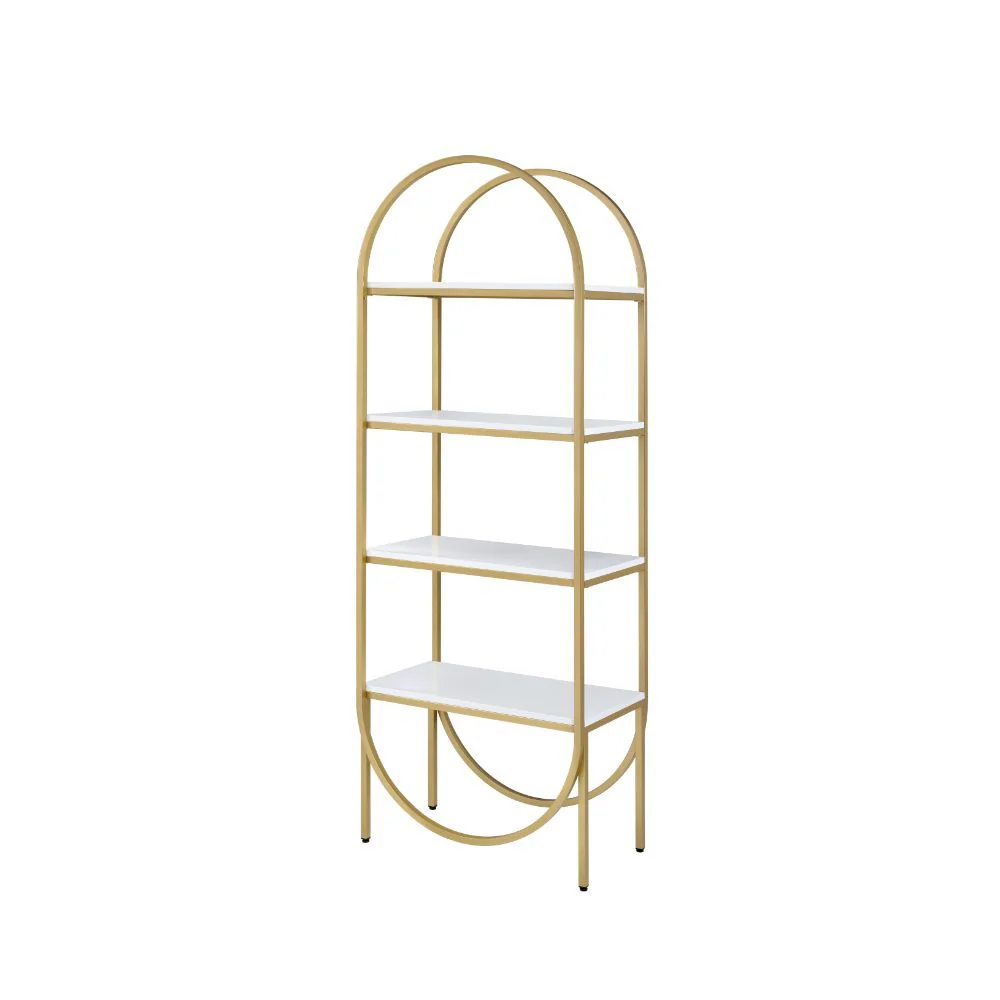 Lightmane - Bookshelf - White High Gloss & Gold - Funk Metal Works LLC