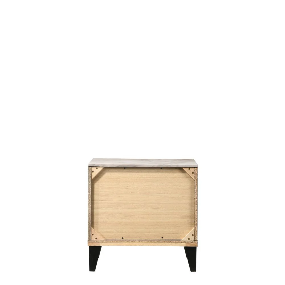 Avantika - Nightstand - Faux Marble & Rustic Gray Oak - Funk Metal Works LLC
