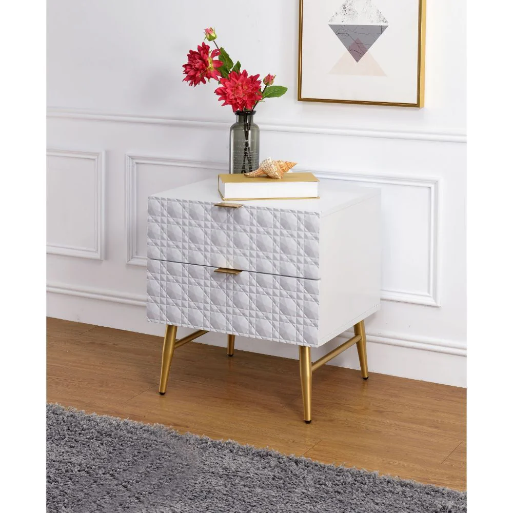 Maisey II - Nightstand - White & Gold - Funk Metal Works LLC