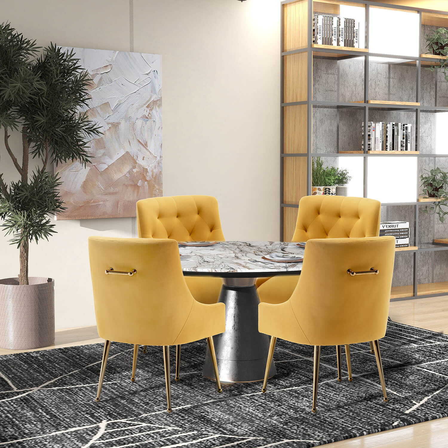 SEYNAR Modern Dining Chairs Set of 2/4/6, Upholstered Accent Chair Tufted Back Armless Chair with Back Pull - Funk Metal Works LLC