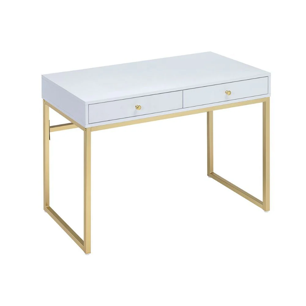 Coleen - Desk - White & Brass - Funk Metal Works LLC