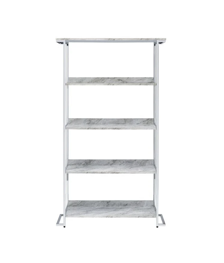 Visage - Bookshelf - White Printed Faux Marble & Chrome - Funk Metal Works LLC