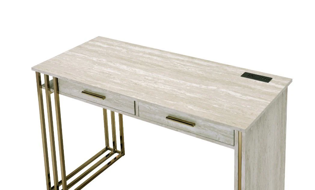 Tyeid - Desk - Antique White & Gold Finish - Funk Metal Works LLC