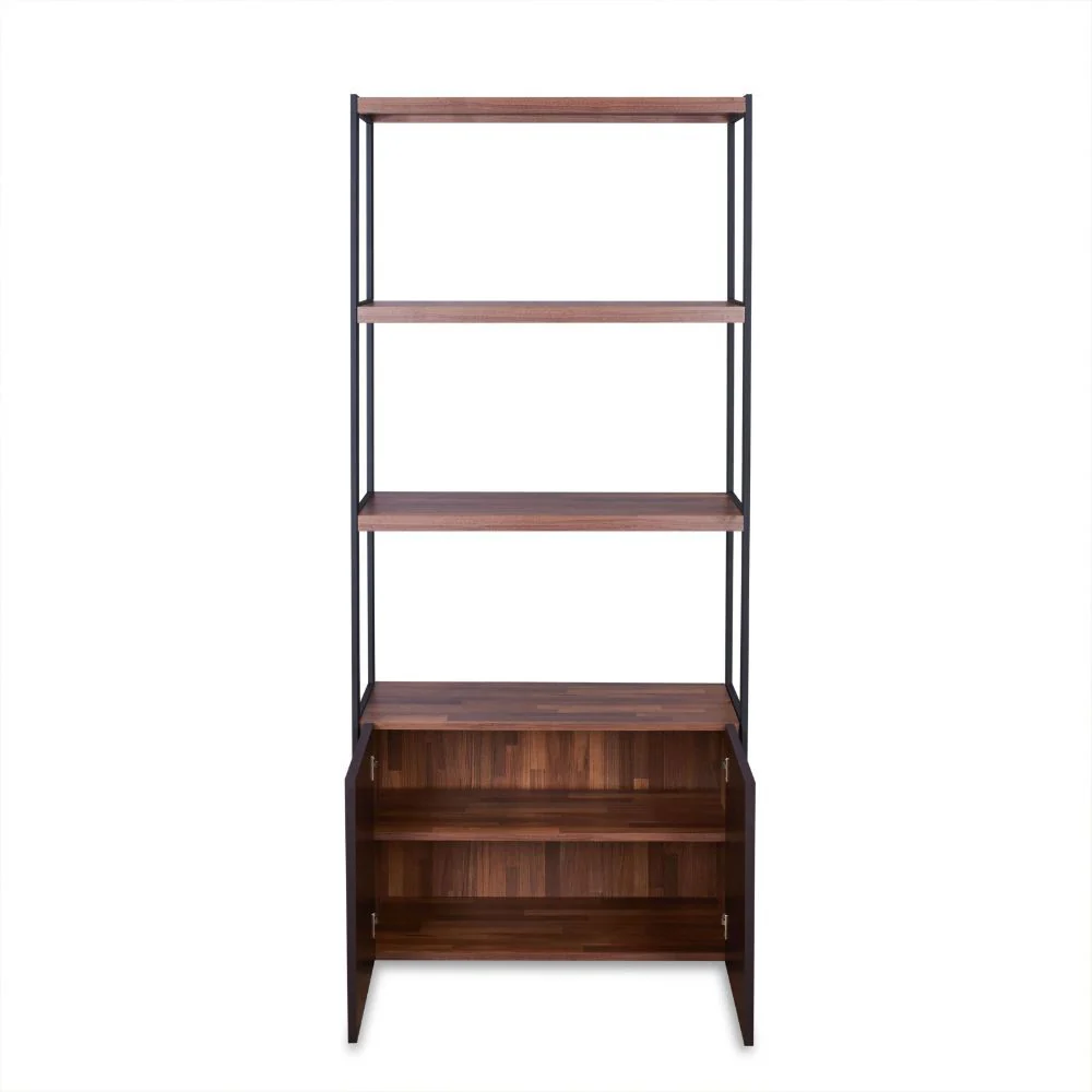 Sara - Bookshelf - Espresso PU, Walnut & Sandy Black - Funk Metal Works LLC