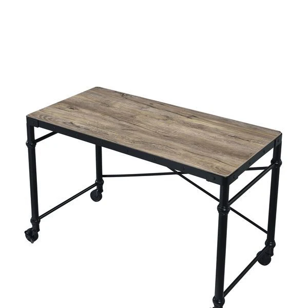 Oklarth - Writing Desk - Rustic Oak & Black Finish - Funk Metal Works LLC