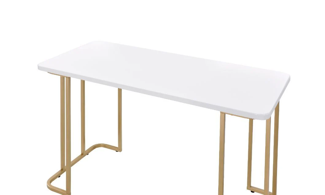 Estie - Writing Desk - White & Gold Finish - Funk Metal Works LLC